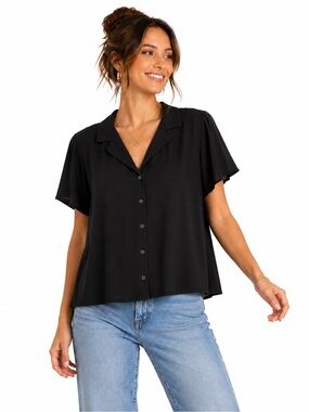 RACHEL Rachel Roy Black Camp Collar Button Front Blouse NWT Size Medium